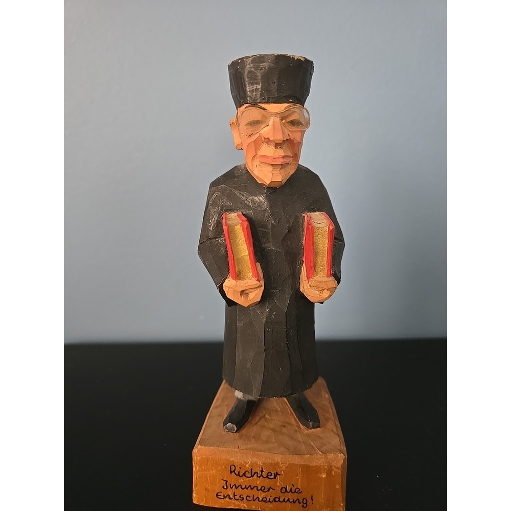 Vintage 1940s German Wood Hand Carved Figure Engineer "Richter" Art